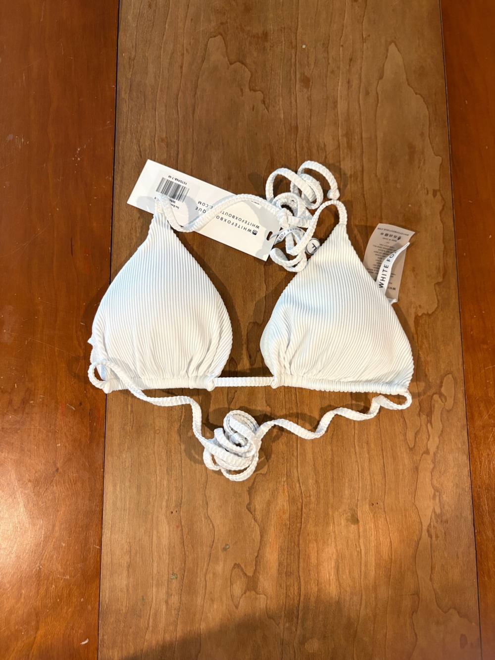 White Fox White Ribbed Triangle Bikini Top